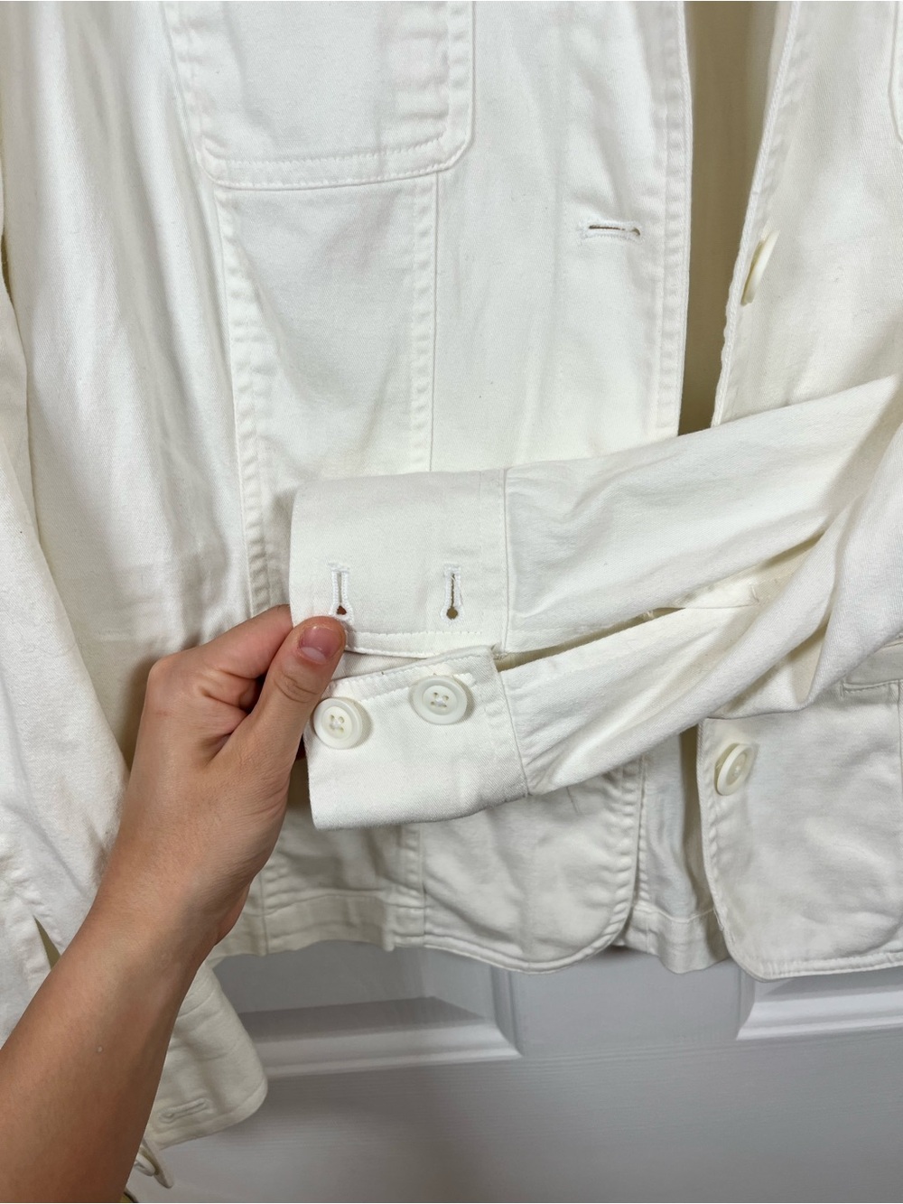 Croft & Barrow Off-White Stretch Cotton Button Up Jacket - Medium - Picture 5 of 16